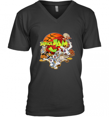 Kids Space Jam Group Shot Basketball Logo Men's V-Neck Men's V-Neck / Black / S Men's V-Neck - Nice-Tshirts4u