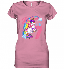 Kids Unicorn Roller Skate 7th Birthday Shirt Girls Unicorn Women's V-Neck T-Shirt Women's V-Neck T-Shirt - Nice-Tshirts4u