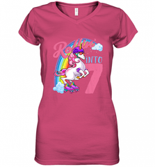 Kids Unicorn Roller Skate 7th Birthday Shirt Girls Unicorn Women's V-Neck T-Shirt Women's V-Neck T-Shirt - Nice-Tshirts4u