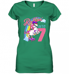 Kids Unicorn Roller Skate 7th Birthday Shirt Girls Unicorn Women's V-Neck T-Shirt Women's V-Neck T-Shirt - Nice-Tshirts4u