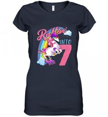 Kids Unicorn Roller Skate 7th Birthday Shirt Girls Unicorn Women's V-Neck T-Shirt Women's V-Neck T-Shirt - Nice-Tshirts4u
