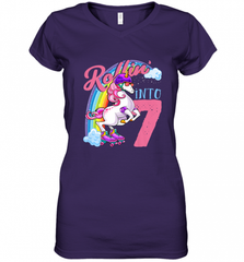 Kids Unicorn Roller Skate 7th Birthday Shirt Girls Unicorn Women's V-Neck T-Shirt Women's V-Neck T-Shirt - Nice-Tshirts4u