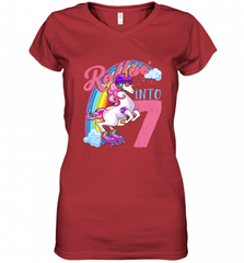 Kids Unicorn Roller Skate 7th Birthday Shirt Girls Unicorn Women's V-Neck T-Shirt Women's V-Neck T-Shirt - Nice-Tshirts4u