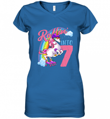 Kids Unicorn Roller Skate 7th Birthday Shirt Girls Unicorn Women's V-Neck T-Shirt Women's V-Neck T-Shirt - Nice-Tshirts4u