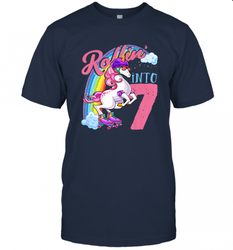 Kids Unicorn Roller Skate 7th Birthday Shirt Girls Unicorn Men's T-Shirt
