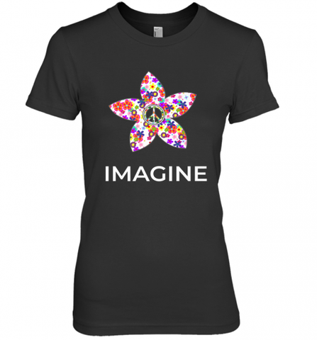 Imagine Flower Peace Sign Hippie 60s 70s Retro Women's Premium T-Shirt Women's Premium T-Shirt / Black / XS Women's Premium T-Shirt - Nice-Tshirts4u