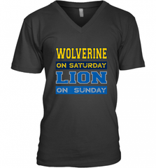 Wolverine on Saturday Lion on Sunday Detroit Football Gift Men's V-Neck Men's V-Neck - Nice-Tshirts4u