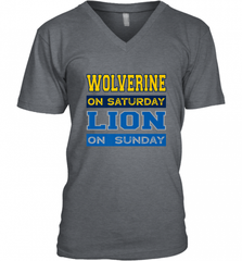 Wolverine on Saturday Lion on Sunday Detroit Football Gift Men's V-Neck Men's V-Neck - Nice-Tshirts4u