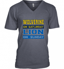 Wolverine on Saturday Lion on Sunday Detroit Football Gift Men's V-Neck Men's V-Neck - Nice-Tshirts4u
