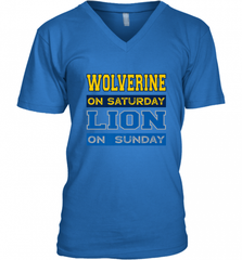 Wolverine on Saturday Lion on Sunday Detroit Football Gift Men's V-Neck Men's V-Neck - Nice-Tshirts4u