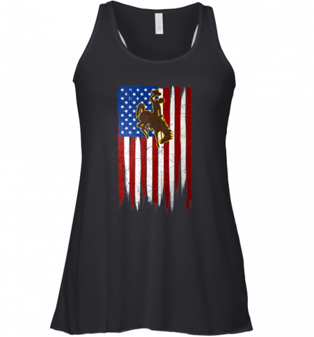 Wyoming Cowboys Grunge American Flag  Apparel Women's Racerback Tank Women's Racerback Tank / Black / XS Women's Racerback Tank - Nice-Tshirts4u