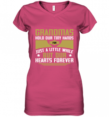 Grandmas hold our tiny hands for just a little while…..but our hearts forever 01 Women's V-Neck T-Shirt Women's V-Neck T-Shirt - Nice-Tshirts4u