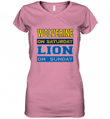 Wolverine on Saturday Lion on Sunday Detroit Football Gift Women's V-Neck T-Shirt Women's V-Neck T-Shirt - Nice-Tshirts4u