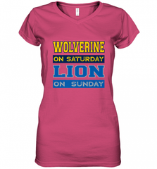 Wolverine on Saturday Lion on Sunday Detroit Football Gift Women's V-Neck T-Shirt Women's V-Neck T-Shirt - Nice-Tshirts4u
