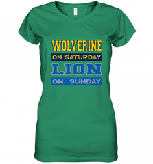Wolverine on Saturday Lion on Sunday Detroit Football Gift Women's V-Neck T-Shirt Women's V-Neck T-Shirt - Nice-Tshirts4u