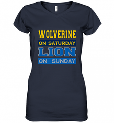 Wolverine on Saturday Lion on Sunday Detroit Football Gift Women's V-Neck T-Shirt Women's V-Neck T-Shirt - Nice-Tshirts4u