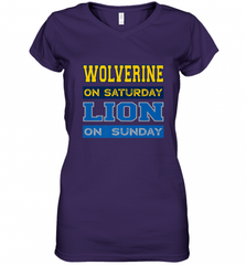 Wolverine on Saturday Lion on Sunday Detroit Football Gift Women's V-Neck T-Shirt Women's V-Neck T-Shirt - Nice-Tshirts4u