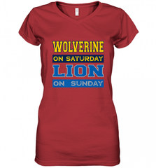Wolverine on Saturday Lion on Sunday Detroit Football Gift Women's V-Neck T-Shirt Women's V-Neck T-Shirt - Nice-Tshirts4u
