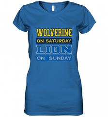 Wolverine on Saturday Lion on Sunday Detroit Football Gift Women's V-Neck T-Shirt Women's V-Neck T-Shirt - Nice-Tshirts4u