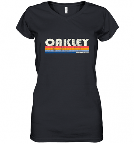 Vintage 70s 80s Style Oakley CA Women's V-Neck T-Shirt Women's V-Neck T-Shirt / Black / S Women's V-Neck T-Shirt - Nice-Tshirts4u