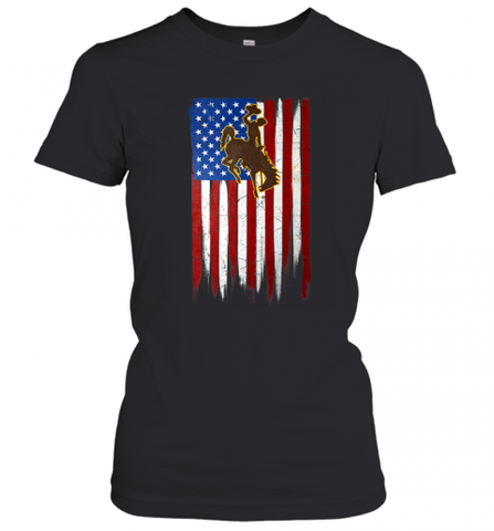 Wyoming Cowboys Grunge American Flag  Apparel Women's T-Shirt Women's T-Shirt / Black / XS Women's T-Shirt - Nice-Tshirts4u