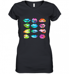 Tie Dye Lip Mood Mouths Bite Tongue Out Smile Smirk Kiss Women's V-Neck T-Shirt