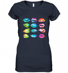 Tie Dye Lip Mood Mouths Bite Tongue Out Smile Smirk Kiss Women's V-Neck T-Shirt