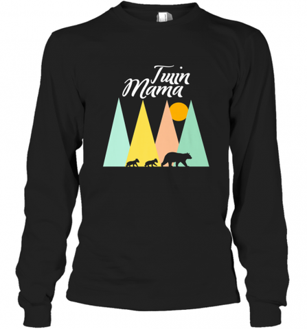 Twin Mom Mama Bear Shirt for Women Camping Bear and Cubs Long Sleeve T-Shirt Long Sleeve T-Shirt / Black / S Long Sleeve T-Shirt - Nice-Tshirts4u