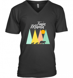 Twin Mom Mama Bear Shirt for Women Camping Bear and Cubs Men's V-Neck