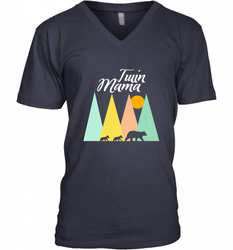 Twin Mom Mama Bear Shirt for Women Camping Bear and Cubs Men's V-Neck