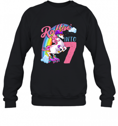 Kids Unicorn Roller Skate 7th Birthday Shirt Girls Unicorn Crewneck Sweatshirt