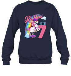 Kids Unicorn Roller Skate 7th Birthday Shirt Girls Unicorn Crewneck Sweatshirt