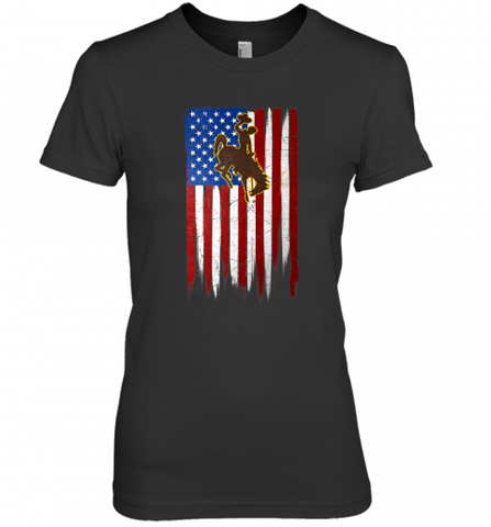 Wyoming Cowboys Grunge American Flag  Apparel Women's Premium T-Shirt Women's Premium T-Shirt / Black / XS Women's Premium T-Shirt - Nice-Tshirts4u