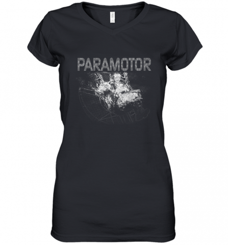 Paramotor Shirt PPG Powered Paraglider Women's V-Neck T-Shirt Women's V-Neck T-Shirt / Black / S Women's V-Neck T-Shirt - Nice-Tshirts4u