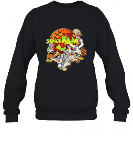 Kids Space Jam Group Shot Basketball Logo Crewneck Sweatshirt Crewneck Sweatshirt / Black / S Crewneck Sweatshirt - Nice-Tshirts4u