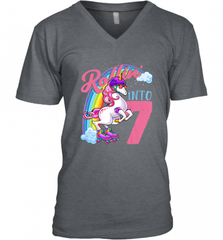 Kids Unicorn Roller Skate 7th Birthday Shirt Girls Unicorn Men's V-Neck Men's V-Neck - Nice-Tshirts4u