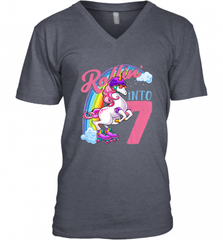 Kids Unicorn Roller Skate 7th Birthday Shirt Girls Unicorn Men's V-Neck Men's V-Neck - Nice-Tshirts4u