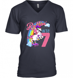 Kids Unicorn Roller Skate 7th Birthday Shirt Girls Unicorn Men's V-Neck
