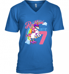 Kids Unicorn Roller Skate 7th Birthday Shirt Girls Unicorn Men's V-Neck Men's V-Neck - Nice-Tshirts4u