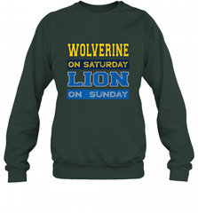 Wolverine on Saturday Lion on Sunday Detroit Football Gift Crewneck Sweatshirt Crewneck Sweatshirt - Nice-Tshirts4u