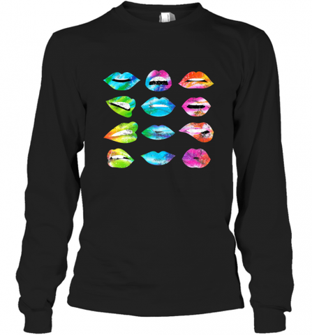 Tie Dye Lip Mood Mouths Bite Tongue Out Smile Smirk Kiss Long Sleeve T-Shirt Long Sleeve T-Shirt / Black / S Long Sleeve T-Shirt - Nice-Tshirts4u