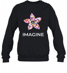 Imagine Flower Peace Sign Hippie 60s 70s Retro Crewneck Sweatshirt Crewneck Sweatshirt - Nice-Tshirts4u