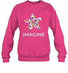 Imagine Flower Peace Sign Hippie 60s 70s Retro Crewneck Sweatshirt Crewneck Sweatshirt - Nice-Tshirts4u