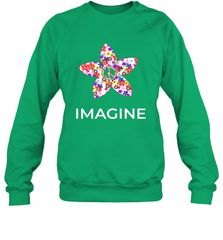 Imagine Flower Peace Sign Hippie 60s 70s Retro Crewneck Sweatshirt Crewneck Sweatshirt - Nice-Tshirts4u