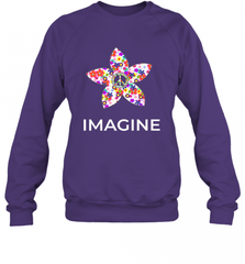 Imagine Flower Peace Sign Hippie 60s 70s Retro Crewneck Sweatshirt Crewneck Sweatshirt - Nice-Tshirts4u