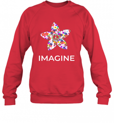 Imagine Flower Peace Sign Hippie 60s 70s Retro Crewneck Sweatshirt Crewneck Sweatshirt - Nice-Tshirts4u