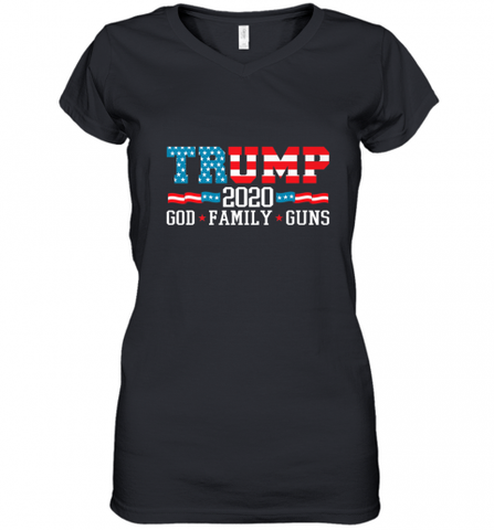 Trump 2020 God Family Guns Lovers Election Supporter Women's V-Neck T-Shirt Women's V-Neck T-Shirt / Black / S Women's V-Neck T-Shirt - Nice-Tshirts4u