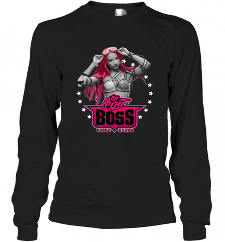 WWE Sasha Banks Pink Hair with Logo Long Sleeve T-Shirt Long Sleeve T-Shirt / Black / S Long Sleeve T-Shirt - Nice-Tshirts4u