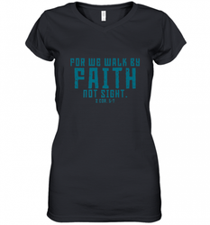 Christian Bible Verse Quote Jesus Christ 2 Corinthians 5_7 Women's V-Neck T-Shirt