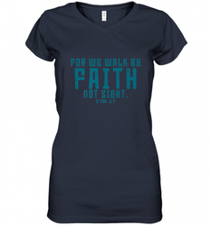Christian Bible Verse Quote Jesus Christ 2 Corinthians 5_7 Women's V-Neck T-Shirt
